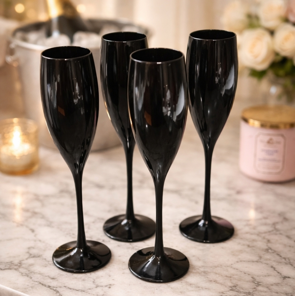 Elegant Black Champagne Flutes